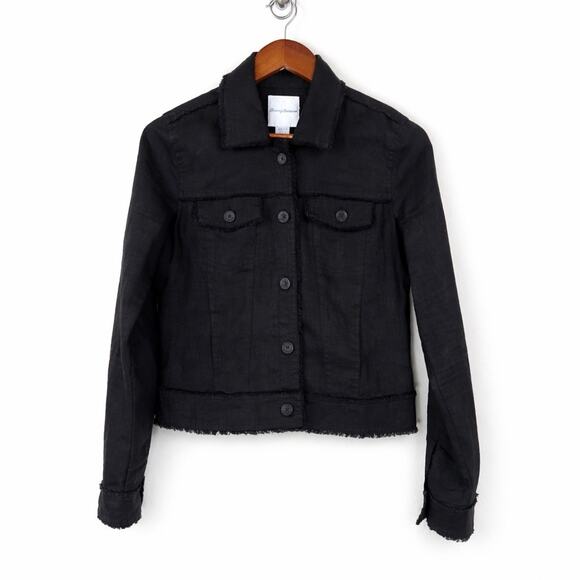 Tommy Bahama Black Linen Cropped Jacket Frayed Hem Button Front XS - Picture 2 of 8